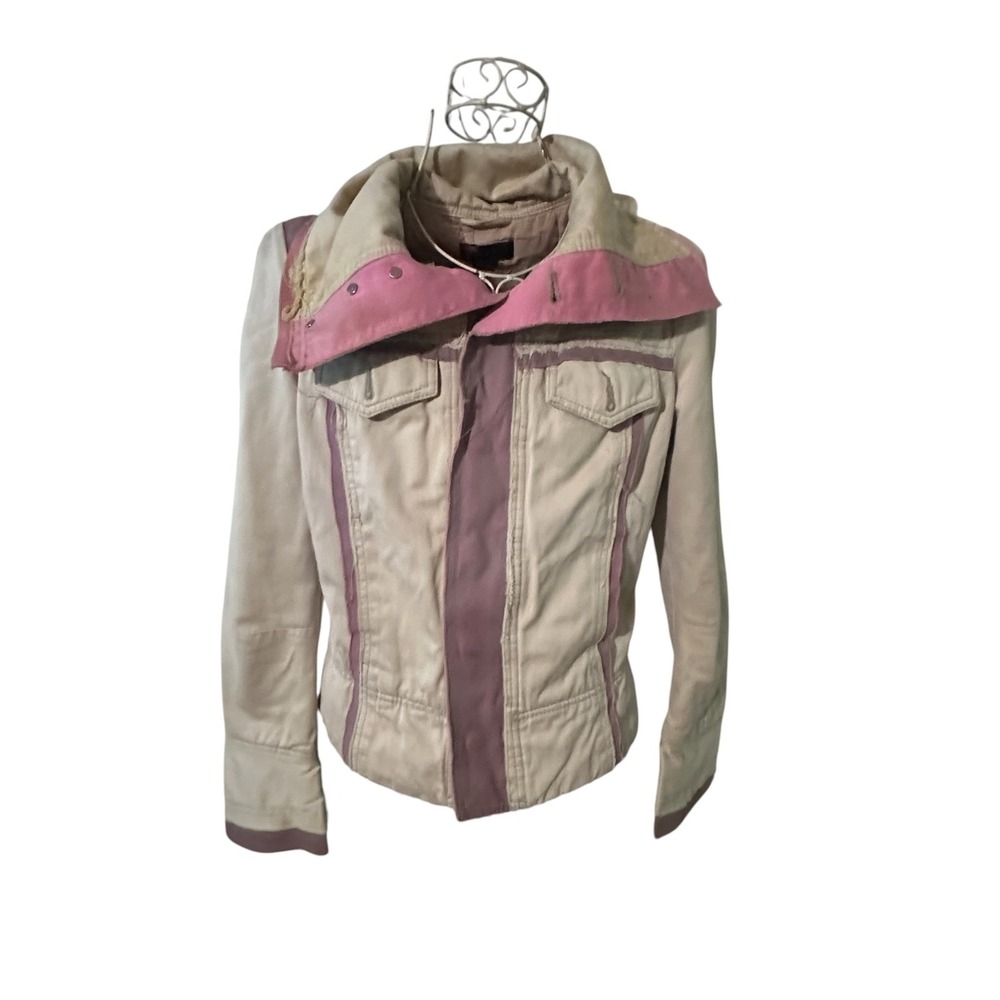 Vintage Diesel Womens Utility Jacket Tan Pink Raw Edge Cotton Distressed Size S